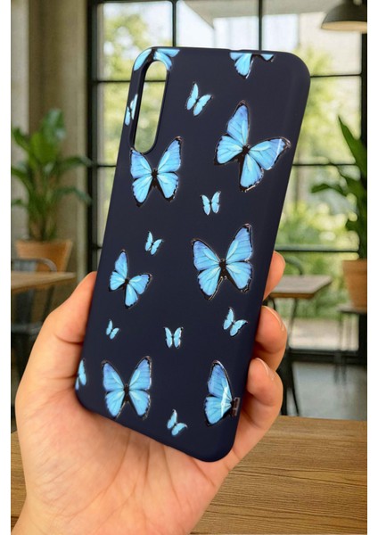 Samsung Galaxy A50 Uyumlu Mavi Kelebek Desenli Silikon Darbe Emici Klasik Korumalı Rubber Kılıf fırsatları