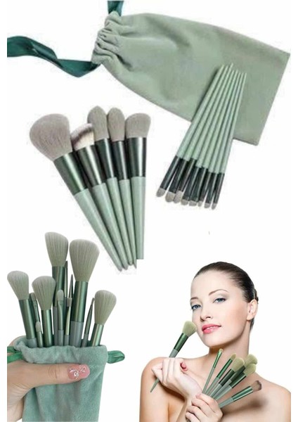 Makyaj Fırça Seti Yeşil 13 Parça Fondöten Fırçası Allık Fırçası Far Fır - N098J617-M79 modelleri