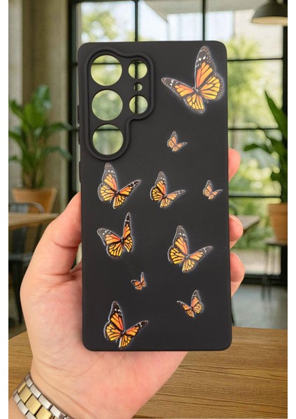 Samsung Galaxy S25 Ultra-Turuncu Kelebek Desenli Silikon Darbe Emici Klasik Korumalı Rubber Kılıf fiyatları