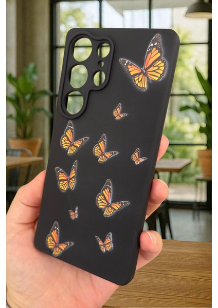 Samsung Galaxy S25 Ultra-Turuncu Kelebek Desenli Silikon Darbe Emici Klasik Korumalı Rubber Kılıf modelleri