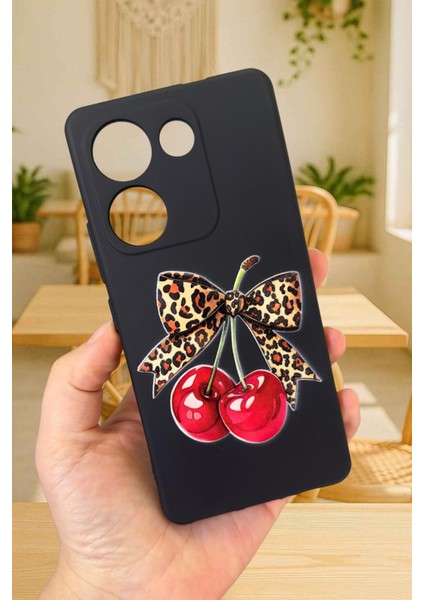 Tecno Camon 20 Pro Uyumlu Kiraz Leopar Fiyonk Desenli Silikon Darbe Emici Rubber Kılıf
