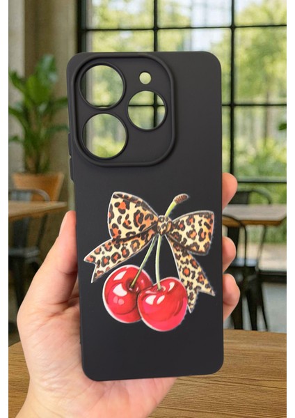 Tecno Spark 10 Pro Uyumlu Kiraz Leopar Fiyonk Desenli Silikon Darbe Emici Rubber Kılıf fiyatları