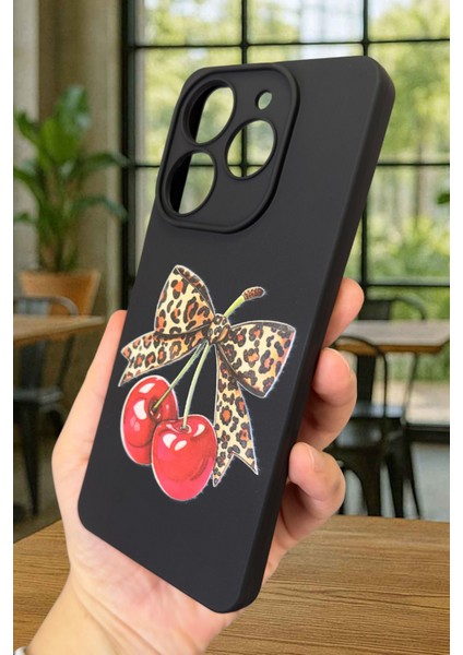 Tecno Spark 10 Pro Uyumlu Kiraz Leopar Fiyonk Desenli Silikon Darbe Emici Rubber Kılıf modelleri