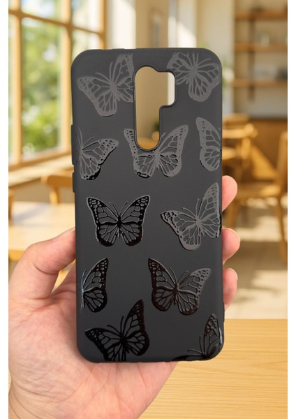 Xiaomi Redmi 9 Uyumlu Siyah Kelebek Desenli Silikon Darbe Emici Klasik Korumalı Rubber Kılıf fiyatları