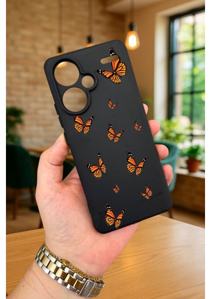 Xiaomi Redmi Note 13 Pro Plus Kelebek Desenli Silikon Darbe Emici Klasik Korumalı Rubber Kılıf