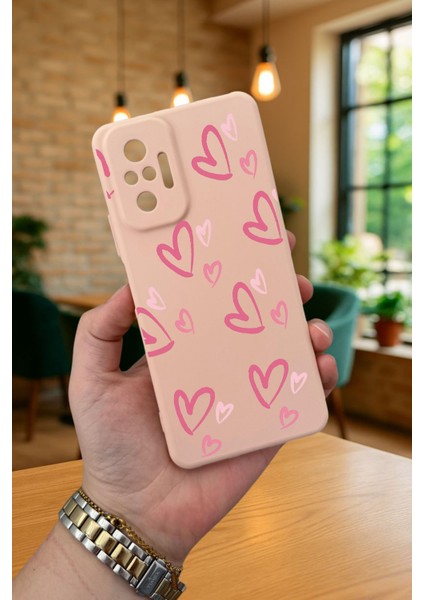 Xiaomi Redmi Note 1o Pro Pembe Kalp Desenli Silikon Darbe Emici Klasik Korumalı Rubber Kılıf