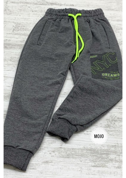 Mojo Erkek Çocuk Nyc Baskılı Lastikli Paça Eşofman Altı 2093 Füme
