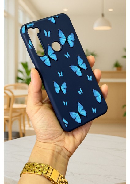 Xiaomi Redmi Note 8 Mavi Kelebek Desenli Silikon Darbe Emici Klasik Korumalı Rubber Kılıf modelleri