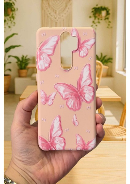 Xiaomi Redmi Note 8 Pro- Pembe Kelebek Desenli Silikon Darbe Emici Klasik Korumalı Rubber Kılıf fiyatları