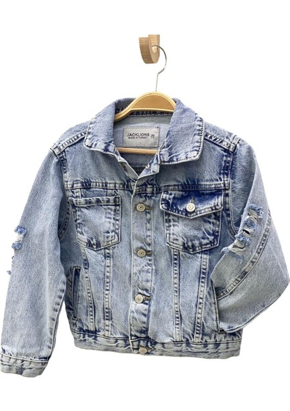 Mojo Erkek Çocuk Yırtık Detaylı Kot Ceket 23213 Kot Mavi