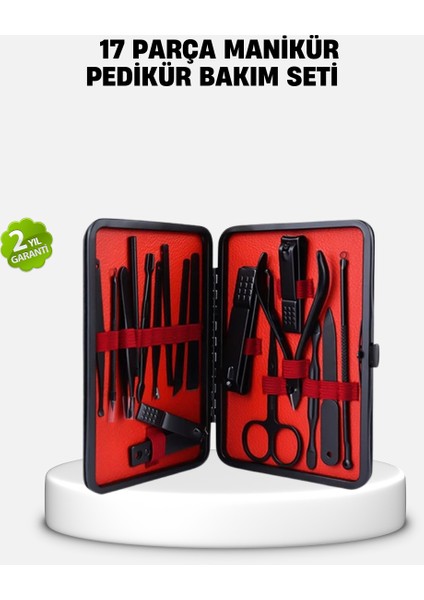 17 Parça Profesyonel Manikür Pedikür Seti Paslanmaz Çelik Siyah Kutu - T805G586-Z36805