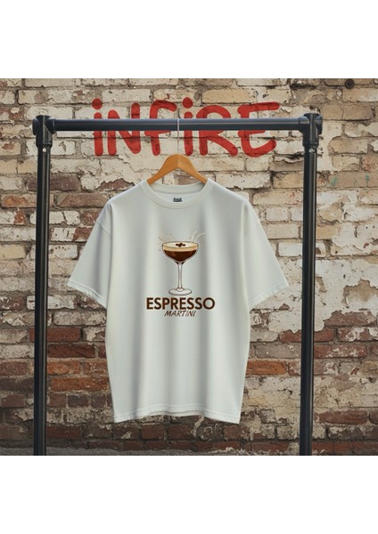 Espresso Martini Beyaz Baskılı Unisex Bisiklet Yaka Pamuk Oversize T-Shirt fiyatları