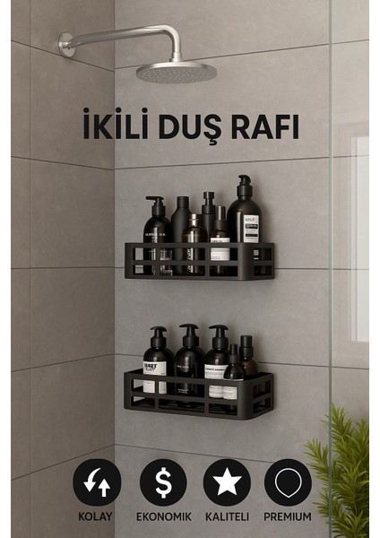 Yapışkanlı Duvar Rafı Organizer Banyo Rafı Duş Rafı Mutfak Rafı Havluluk Sabun Krem Şampuanlık