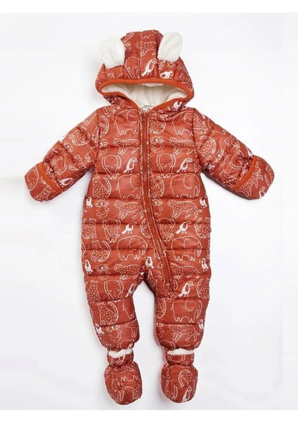 Içi Polar Kürk Peluş Patikli Eldivenli Kapüşonlu Kar Kışlık Erkek Bebek Astronot Tulum Kozmonot Mont