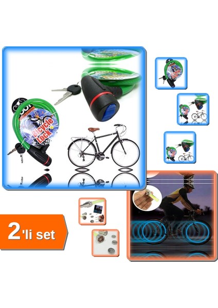 Dayanıklı Çelik Bisiklet Kilidi + Hareket Sensörlü Işıklı Sibop Kapağı 2 Adet - Çift Güvenlik Paketi AB45XZ