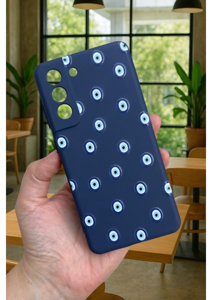 Samsung Galaxy S21 Fe - Nazar Boncuk Desenli Silikon Darbe Emici Klasik Korumalı Rubber Kılıf