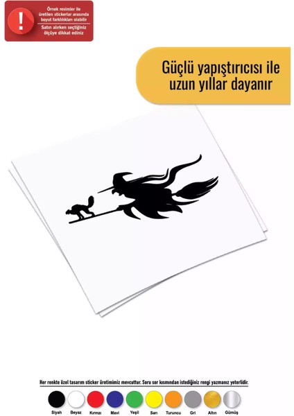 Cadı ve Kedi - Araç, Oto, Laptop, Duvar Uyumlu Sticker 15*9 cm Tr