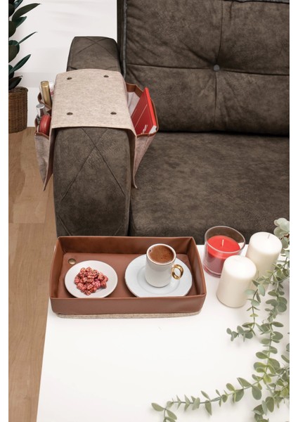 Çok Amaçlı Deri Şeritli Cepli Koltuk Kenarı Düzenleyici 03938 ( Lisinya )