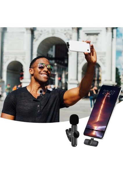Type C Uyumlu Iphone Dönüştürücülü Kablosuz Yaka Mikrofonu Android ve Iphone Uyumlu Mini Mikrofon