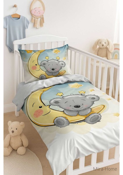 Yenidoğan Kız / Erkek Unisex Bebek Nevresim Takımı &AMP;#37;100 Pamuklu Aydaki Ayıcık modelleri