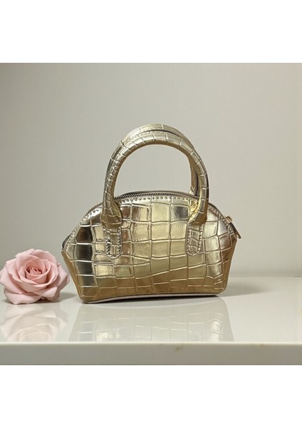 Parlak Mini Kroko Desen Kadın El Omuz Çanta
