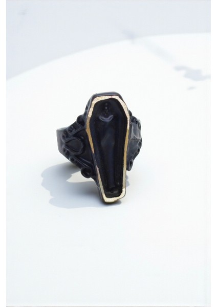 Mat Siyah Ayarlanabilir Yüzük Soyulmaz Kararmaz Motorcu Tabut Yüzük