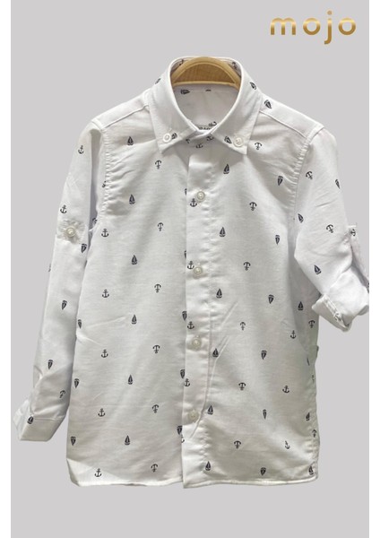 Erkek Bebek 1-5 Yaş Desenli Katlamalı Kol Gömlek 4015 Beyaz indirimleri