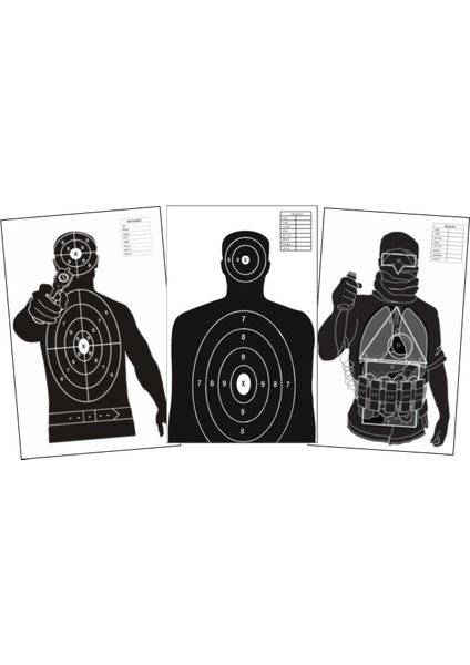 Taktik Atış Karma Paket 111-102-103 (30 Adet) 64X90CM (Büyük Boy) Poligon Hedef Kağıdı