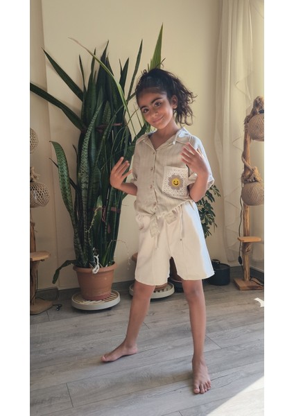 Kız Çocuk Keten Gömlek Otantik