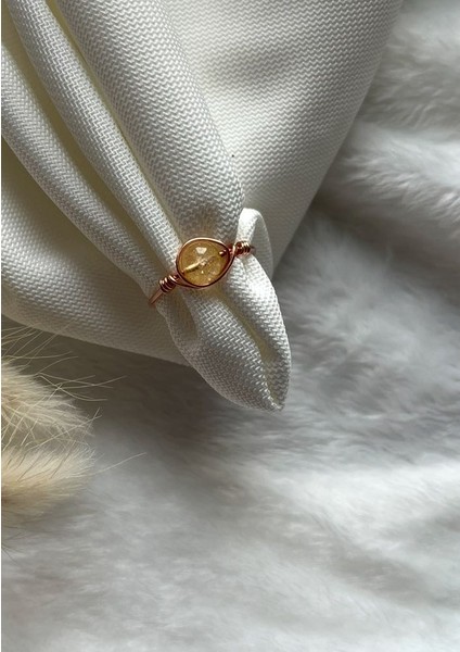 Sitrin Taşı Ayarlanabilir Bakır Renk Tel Yüzük