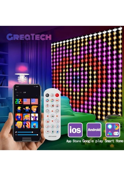 LED Işıklı Akıllı Perde Animasyonlu Uzaktan Kumanda Sevgili Eğlence Parti Yılbaşı 2x2 Mtr 400 Ledli