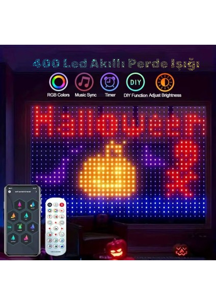 LED Işıklı Akıllı Perde Animasyonlu Uzaktan Kumanda Sevgili Eğlence Parti Yılbaşı 2x2 Mtr 400 Ledli fiyatları