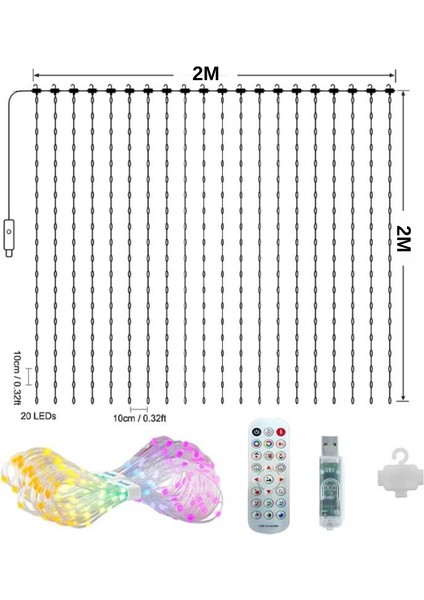 LED Işıklı Akıllı Perde Animasyonlu Uzaktan Kumanda Sevgili Eğlence Parti Yılbaşı 2x2 Mtr 400 Ledli