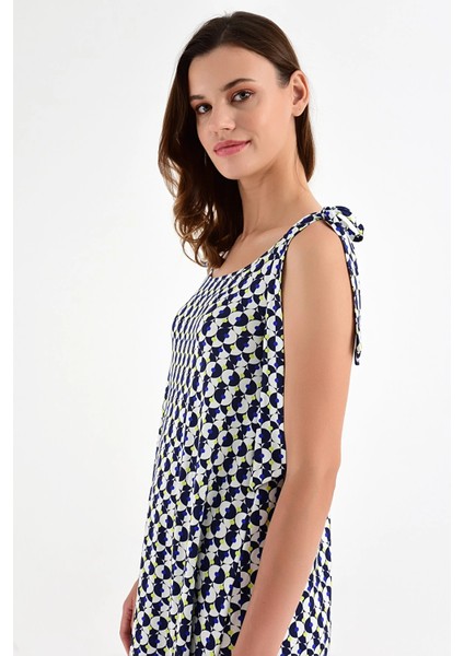 Kadın Desen-1 Omuzdan Bağlamalı Desenli Elbise 20L6839 modelleri
