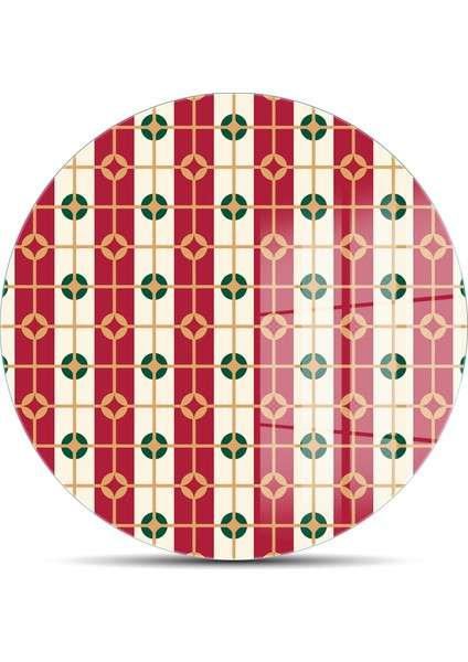 Cam Kesme Tahtası ve Sunumluk Yuvarlak Kırmızı Beyaz Geometrik Desenli 30X30 cm fiyatları