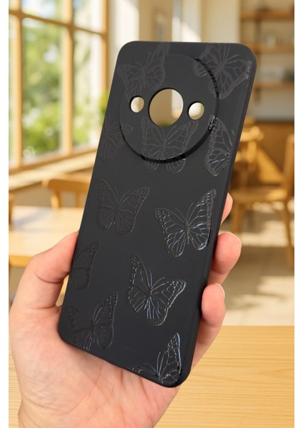 Xiaomi Redmi A3 Uyumlu Siyah Kelebek Desenli Silikon Darbe Emici Klasik Korumalı Rubber Kılıf modelleri