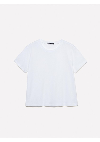 %100 Pamuk Bisiklet Yakalı T-Shirt Kadın Beyaz T-Shirt - 325P3I1XL101S modelleri