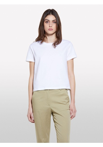 %100 Pamuk Bisiklet Yakalı T-Shirt Kadın Beyaz T-Shirt - 325P3I1XL101S indirimleri