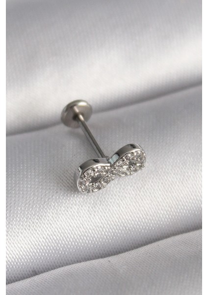316L Çelik Gümüş Renk Zirkon Taşlı Sonsuzluk Model Tragus Piercing - TJ-PR1345