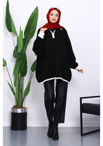 Siyah Gömlek Yaka Fermuarlı Triko Tunik fiyatları