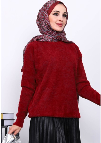 Bordo Bisiklet Yaka Angora Yumoş Triko Kazak