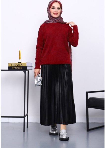 Bordo Bisiklet Yaka Angora Yumoş Triko Kazak fiyatları