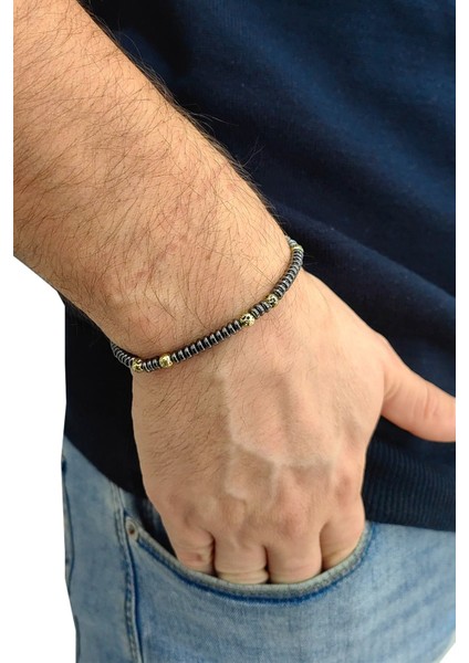 Lastikli Doğal Hematit Taşlı Erkek Bileklik EY42 modelleri