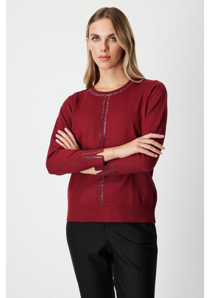 Kadın Taş Işlemeli Triko Kazak 65397 Bordo fiyatları