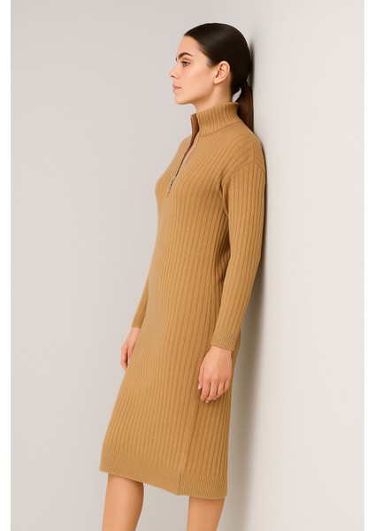 Yeni Sezon Fitilli Fermuar Detaylı Uzun Elbise fiyatları