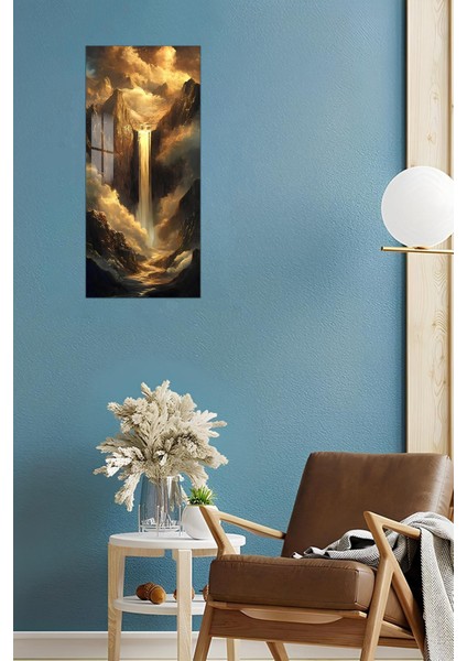 Altın Işıklı Şelale Temalı Temperli Cam Dik Tablo 30X60 cm Ebadında Uv Baskı - DCT023 modelleri