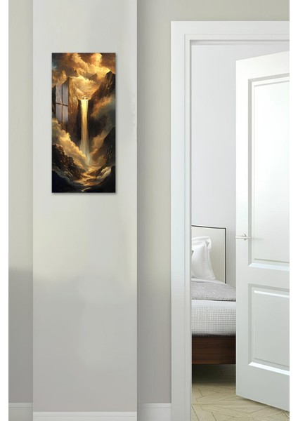 Altın Işıklı Şelale Temalı Temperli Cam Dik Tablo 30X60 cm Ebadında Uv Baskı - DCT023 fırsatları