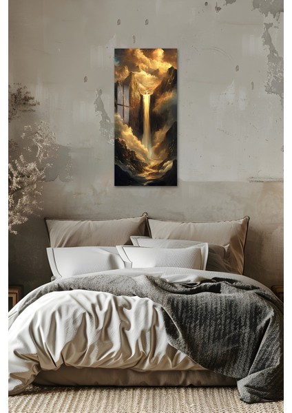Altın Işıklı Şelale Temalı Temperli Cam Dik Tablo 30X60 cm Ebadında Uv Baskı - DCT023 indirimleri