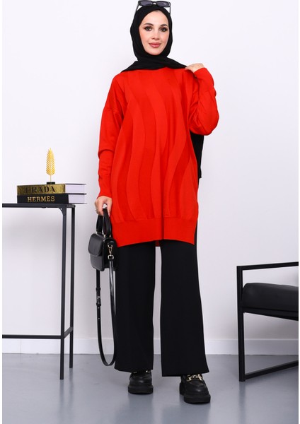 Kırmızı Bisiklet Yaka Soğuk İplik Triko Tunik fiyatları