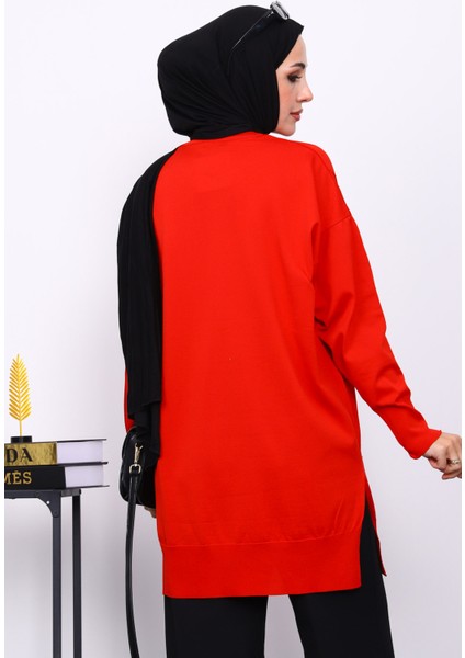 Kırmızı Bisiklet Yaka Soğuk İplik Triko Tunik fırsatları